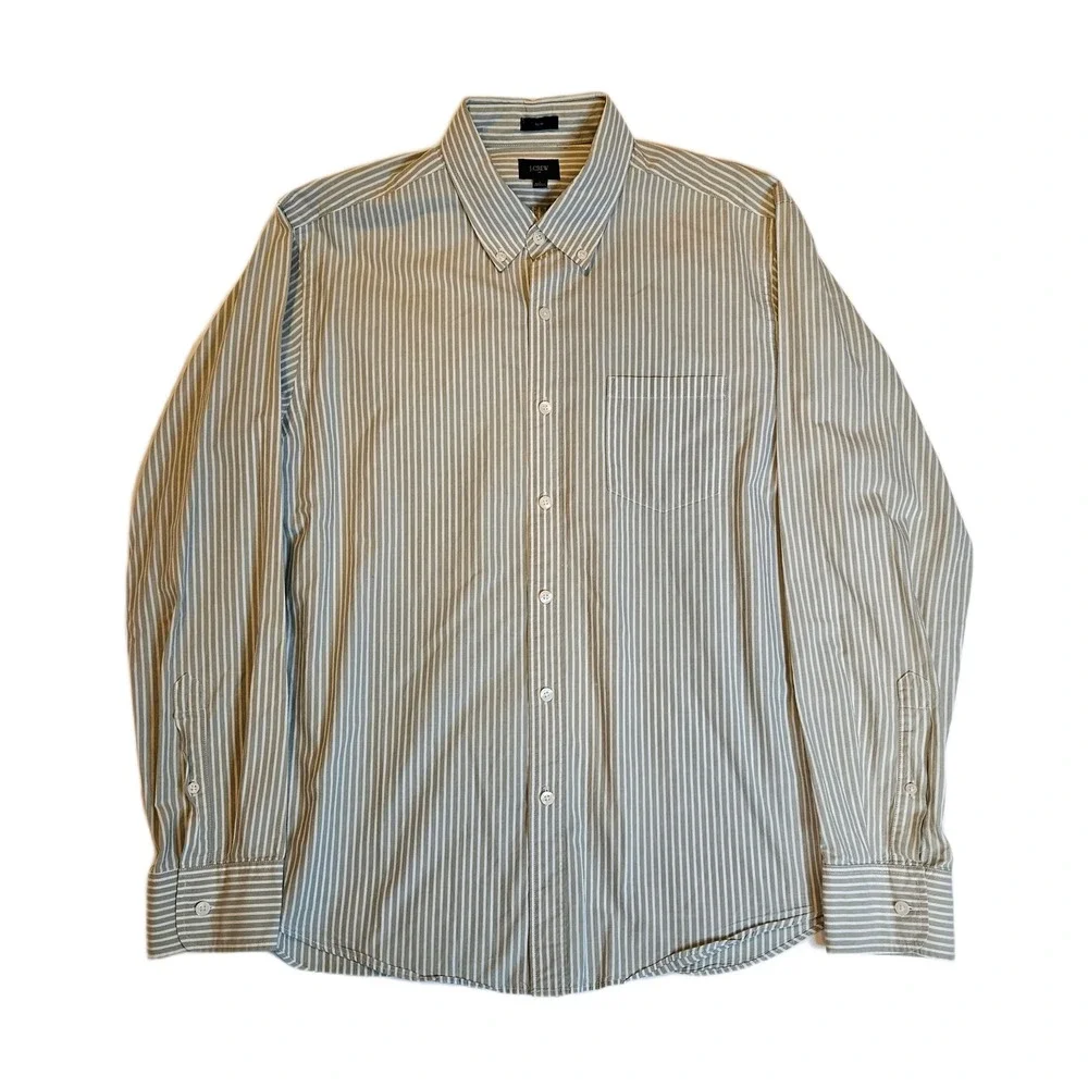 J. Crew Size Large Slim Fit Gray-Green‎ Striped Button-Up Shirt